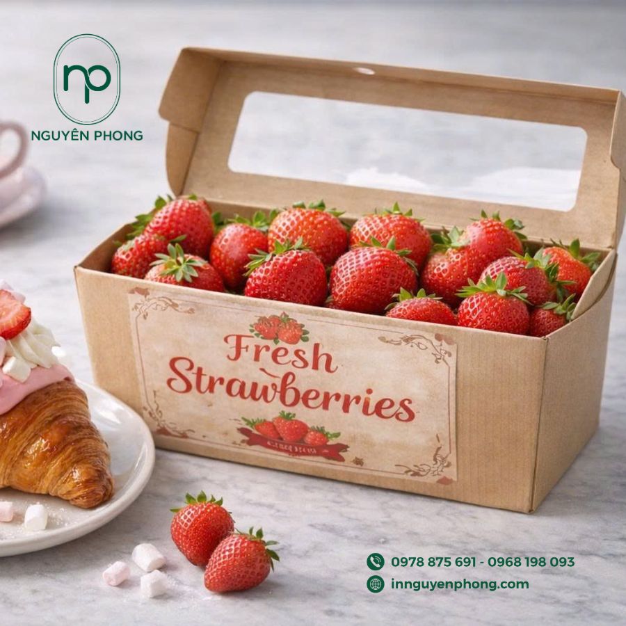 In hộp giấy đựng dâu tây bắt mắt